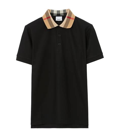 burberry brit mens black cotton nova check placket polo shirt|Check Collar Cotton Polo Shirt in Black .